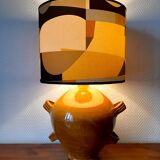 Large glazed pottery lamp and custom lampshade