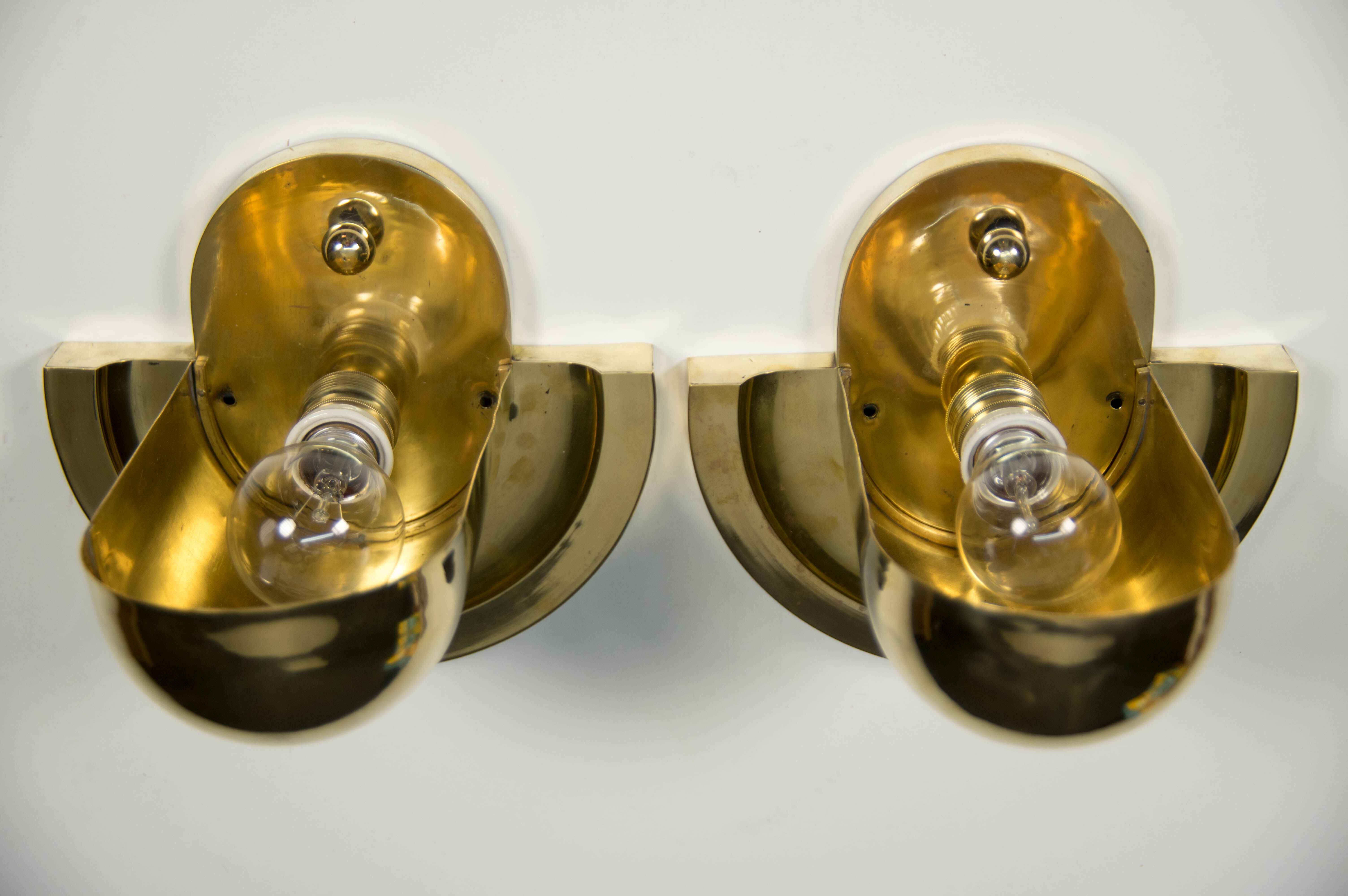 Set of Unique Cubistic Brass Wall Lamps, 1920s