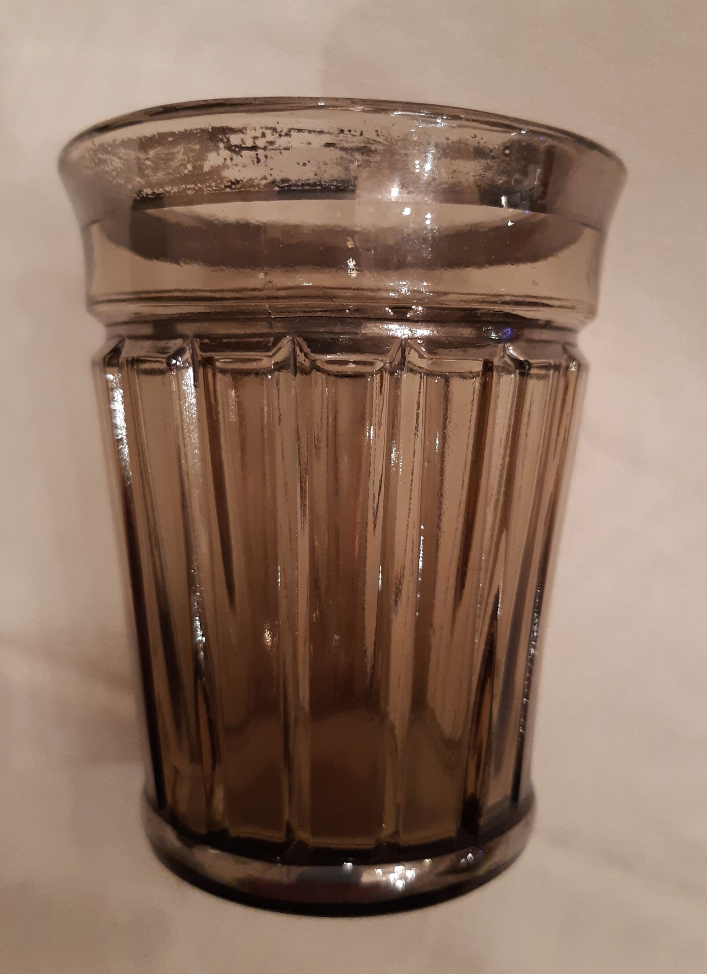 Carafe, glass and pot Portieux in smoked glass and silver art deco