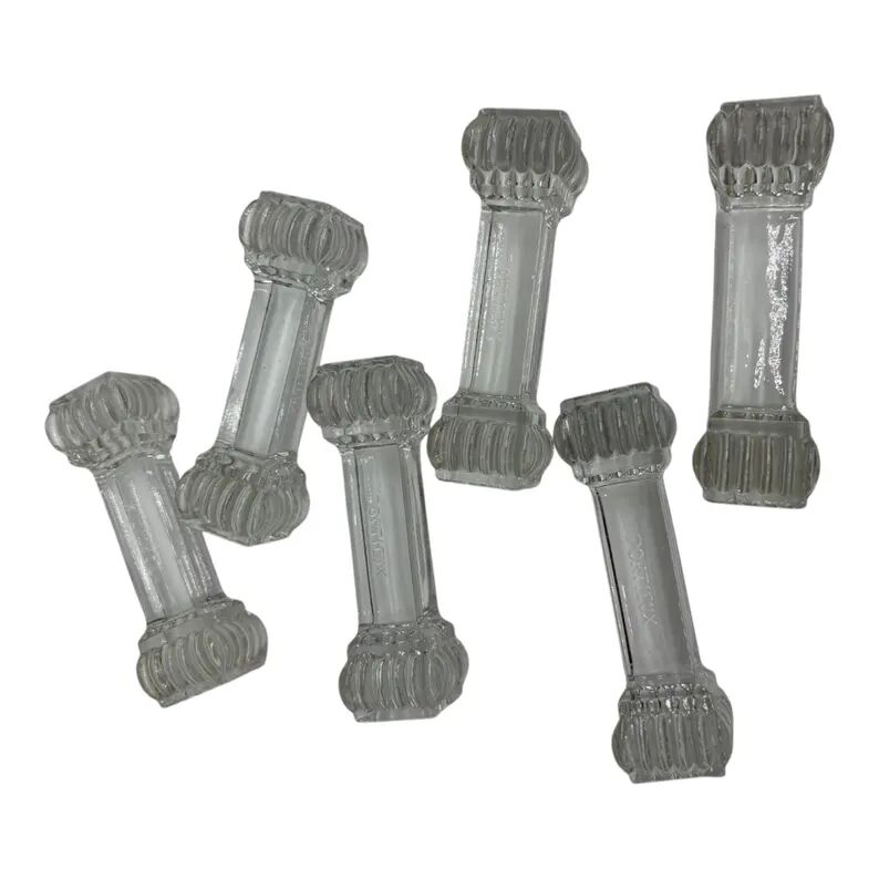 6 Portieux Art Deco knife rests in transparent moulded glass, French glassware from the 1930s.