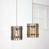 Vintage Italian Brass Cage Pendant Lamps, 1970s, set of 2