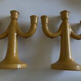 Pair of glazed earthenware candlesticks Pichon Uzès 1960