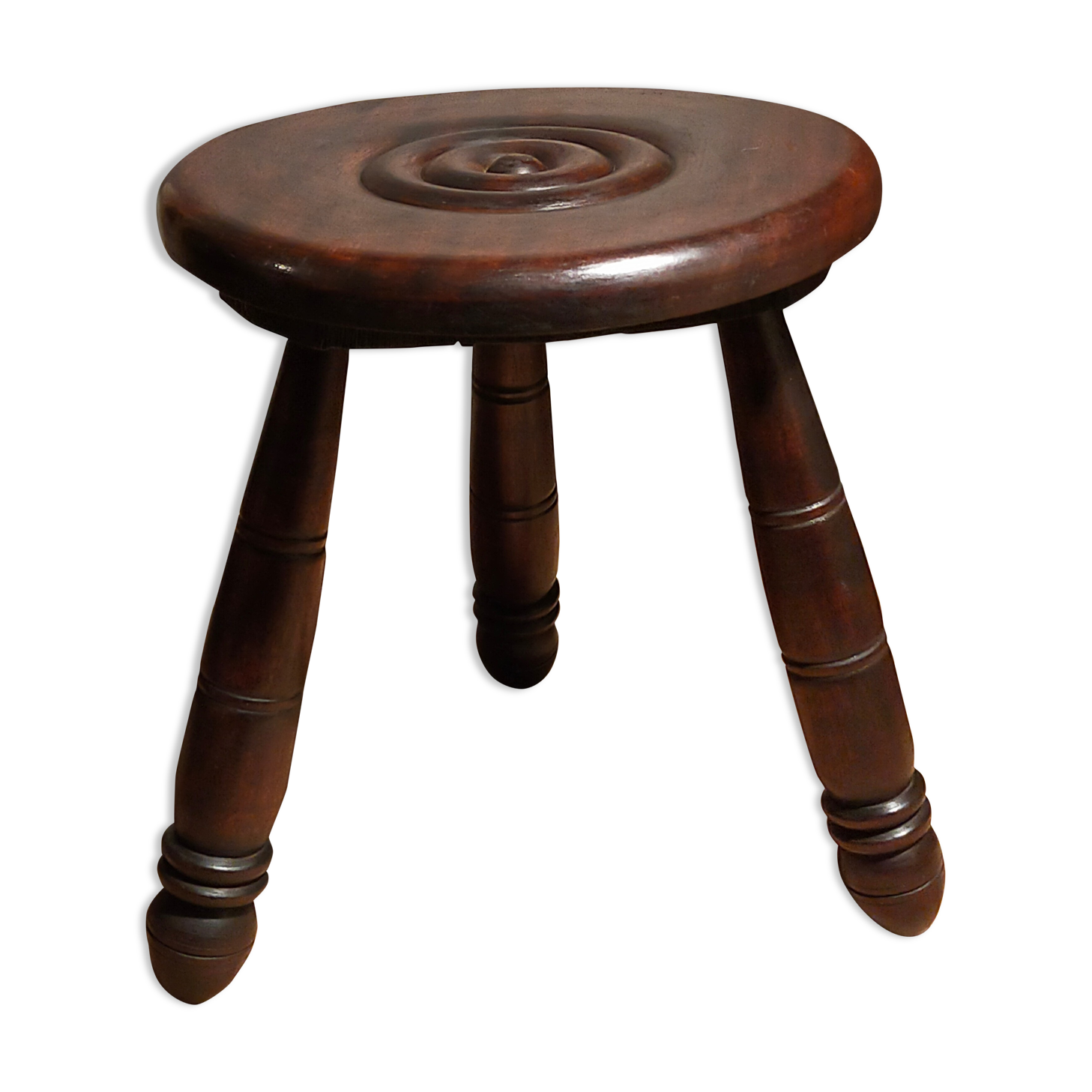 Tripod stool solid wood turned vintage