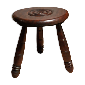 Tripod stool solid wood turned vintage