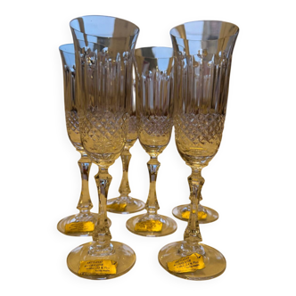 Set of 6 crystal champagne glasses, 1960s.