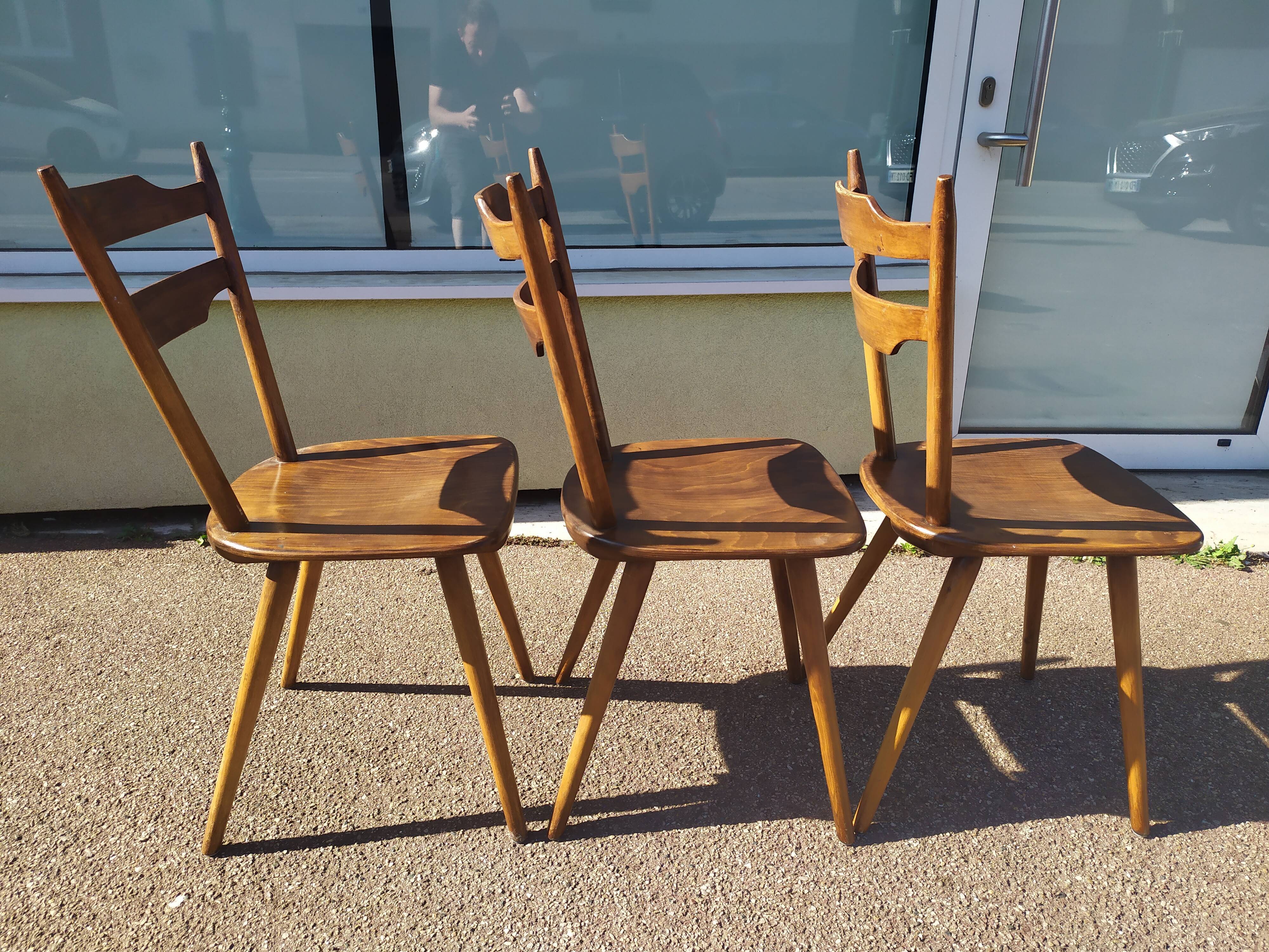 Lot de 3 chaises de bistrot en bois bar vintage