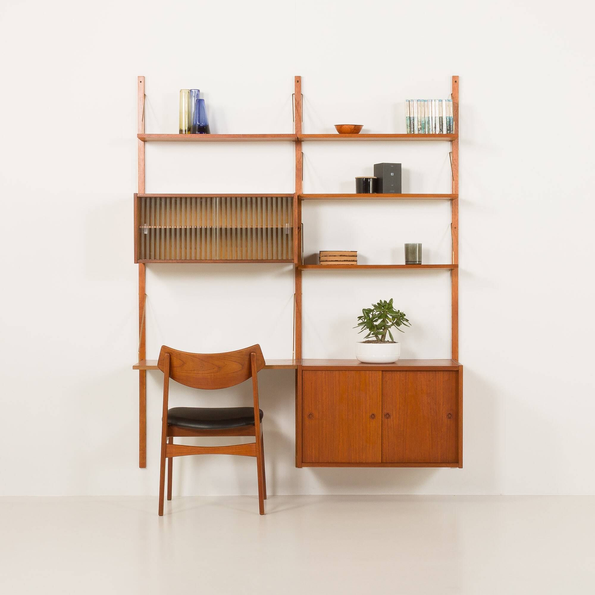 Preben Sorensen two bay teak wall unit, PS systems Randers, Denmark, 1960s