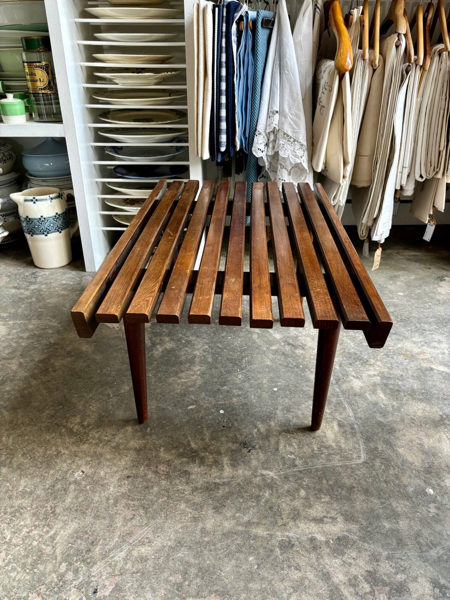 Coffee table, bench in dark laminated wood