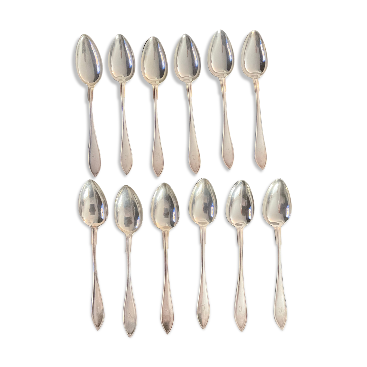 12 silver metal spoons monogram engraved J