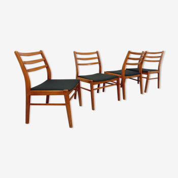 Suite de 4 chaises scandinaves vintage en bois et tissu des années 50 60