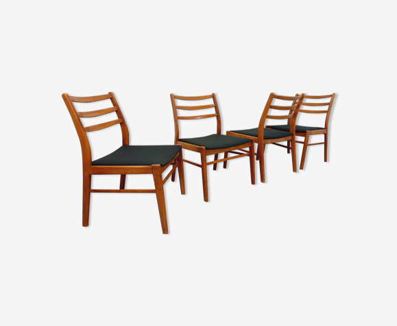 Suite de 4 chaises scandinaves vintage en bois et tissu des années 50 60