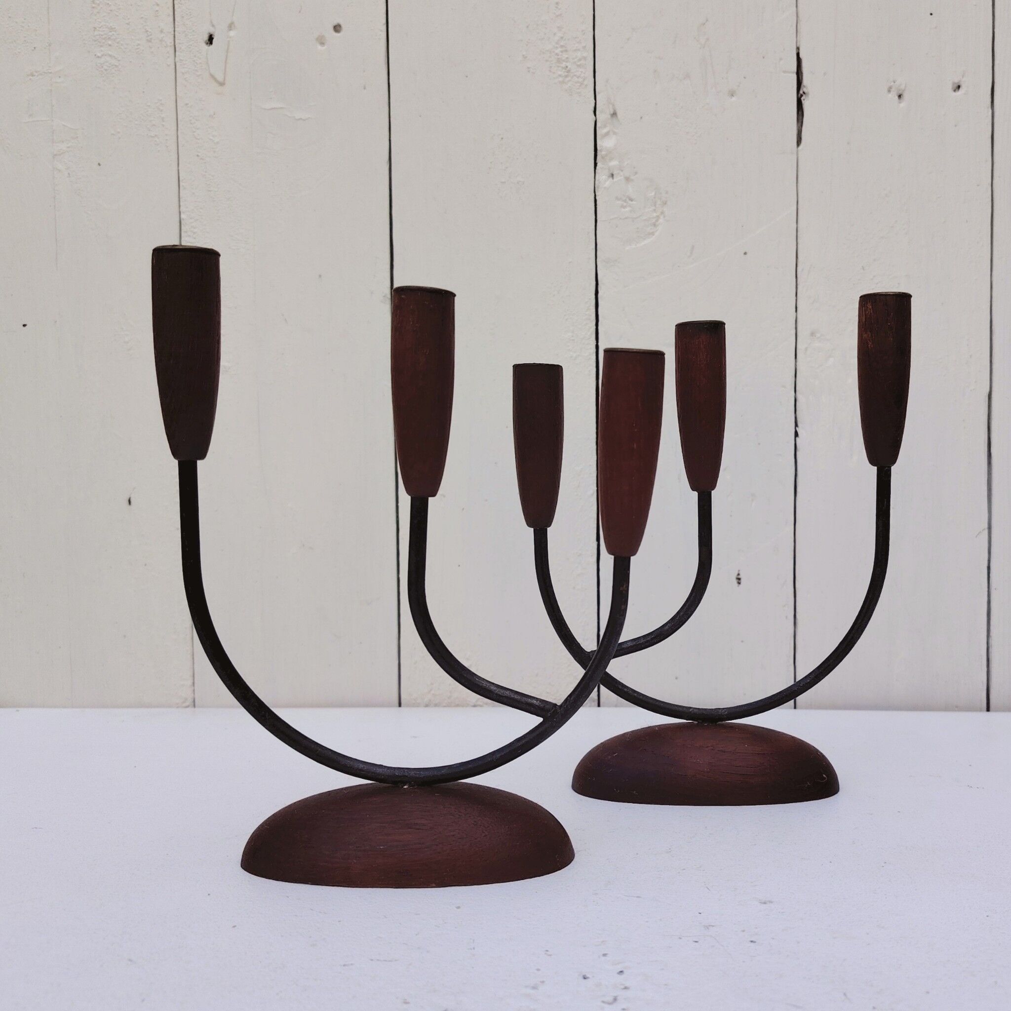 Pair of Scandinavian vintage three-light candlesticks