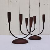 Pair of Scandinavian vintage three-light candlesticks