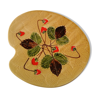 Plat en forme de palette de peintre décor fraise céramique  Poet Laval  L 30 cm