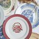 6 blue and pink dinner plates