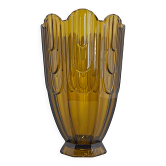 Vase Art Déco en Verre Ambré par Rudolf Schrotter, 1930s