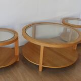 Round Tables with Glass Tops, Set of 3.