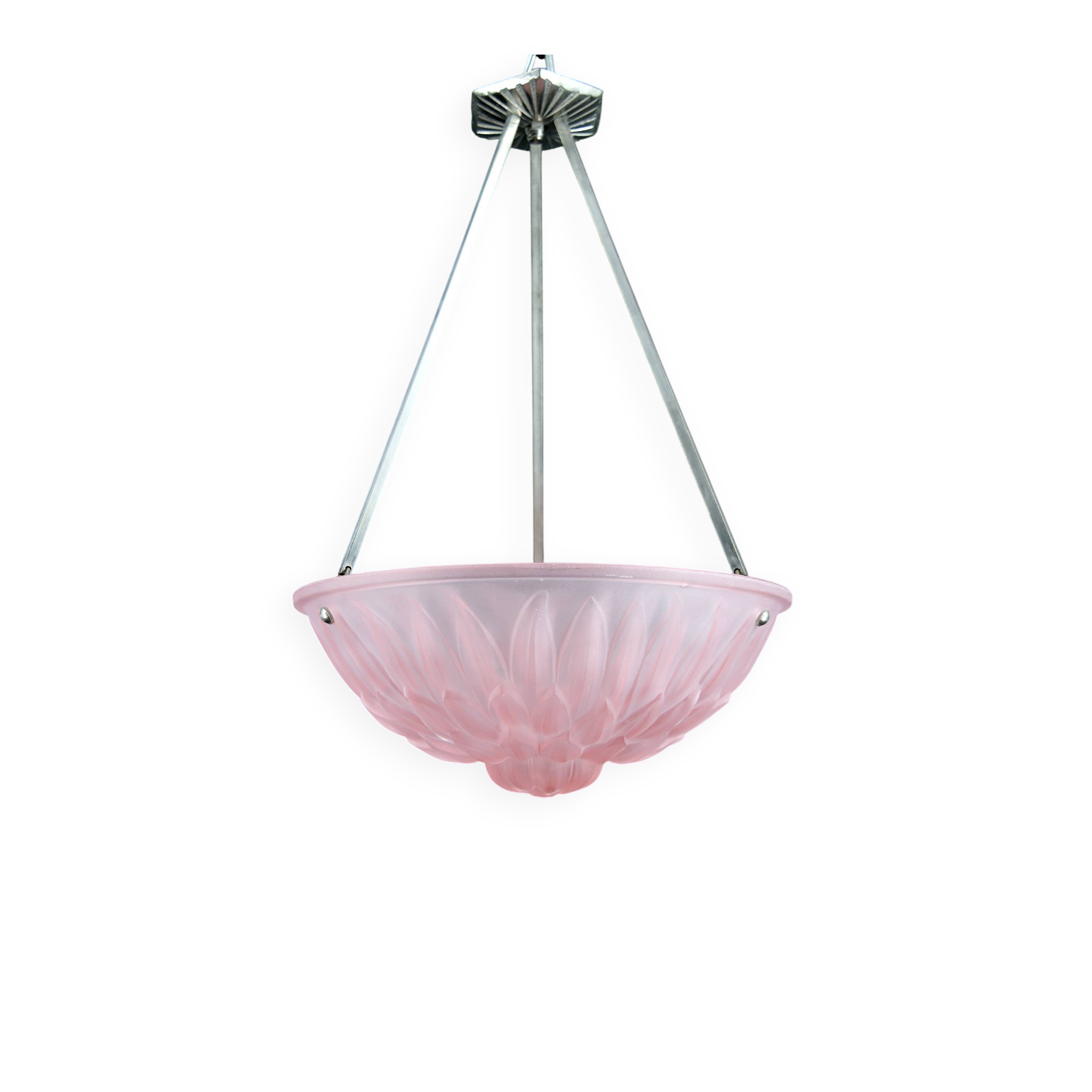 Basin, Molded Pressed Glass with Floral Motif, Silver-Plated Bronze Mount, 1930