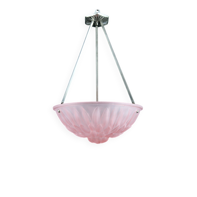 Vasque, Verre Pressé Moulé à Motif Floral, Monture en Bronze Argenté, 1930