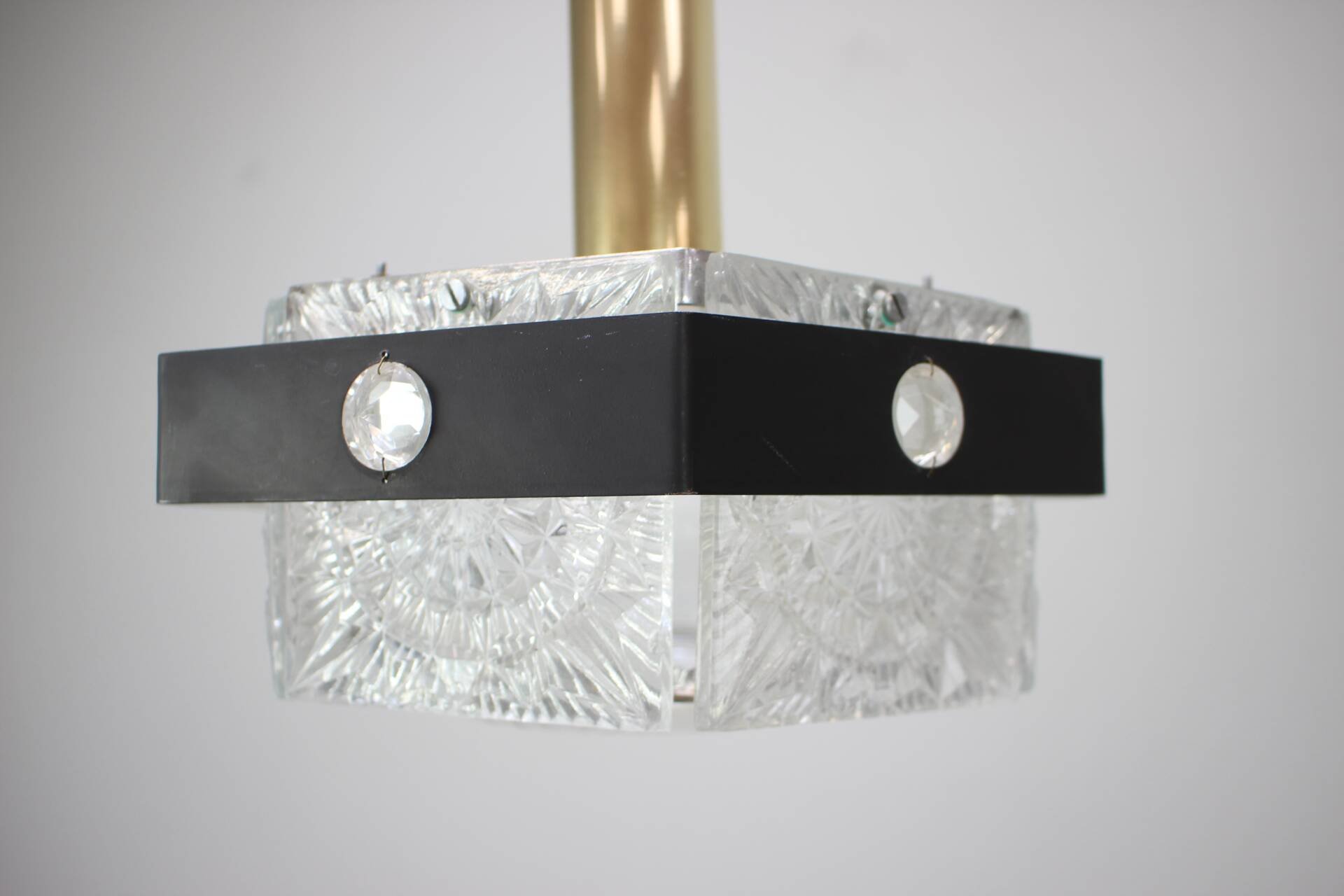 1970s Czechoslovak Kamenický Šenov Cut Glass and Chrome Pendant Light