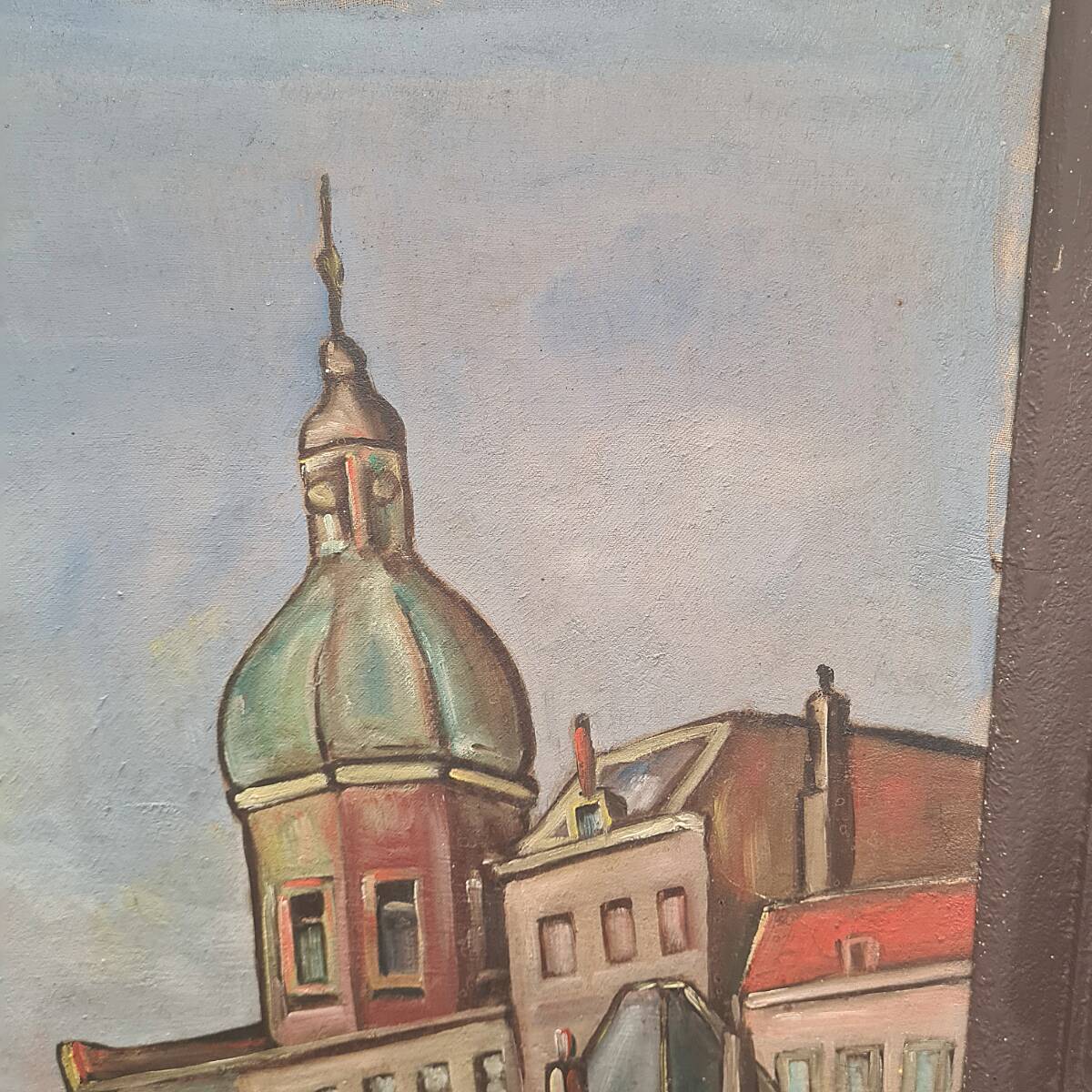 Dutch oil painting by J. Greeve Groothoofd In Dordrecht, early 1900s