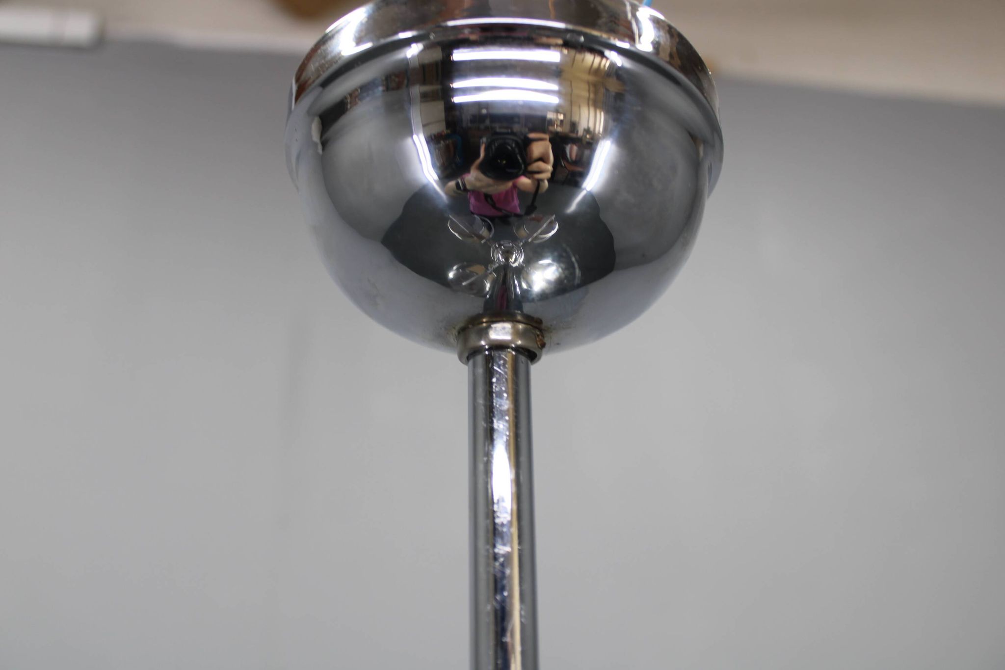 Restored Bauhaus/Art Deco chrome & glass chandelier, Czechoslovakia, 1930s