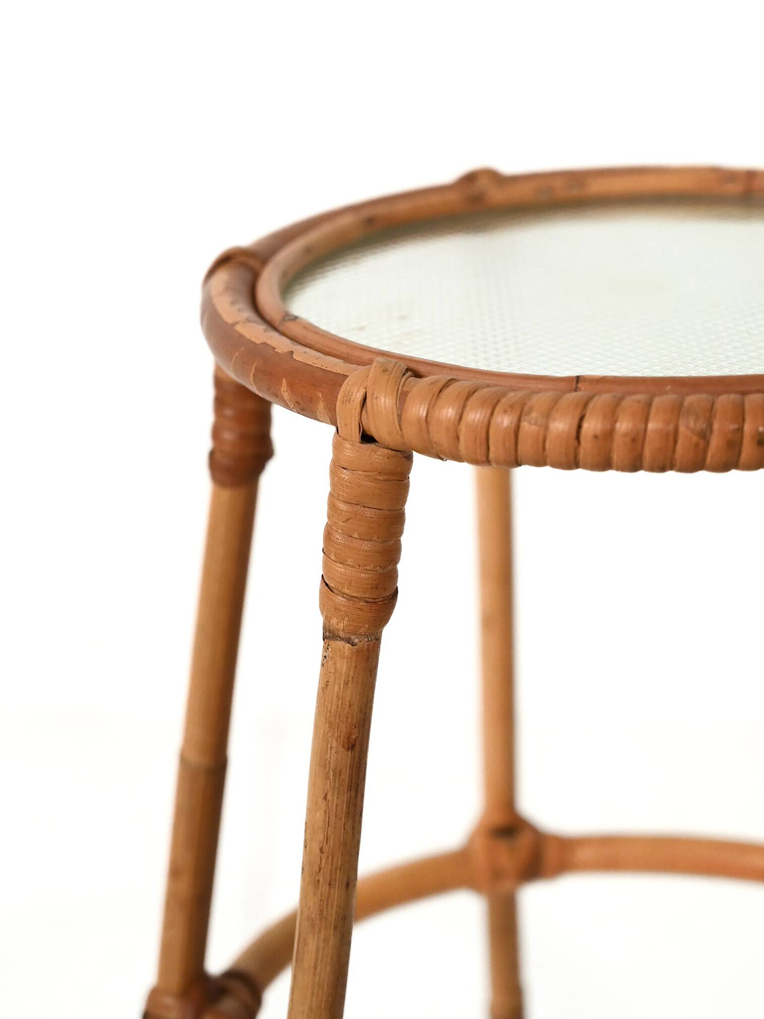 Scandinavian Bamboo Plant Stand with Frosted Glass, 1960s