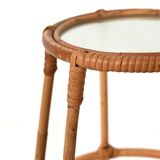 Scandinavian Bamboo Plant Stand with Frosted Glass, 1960s