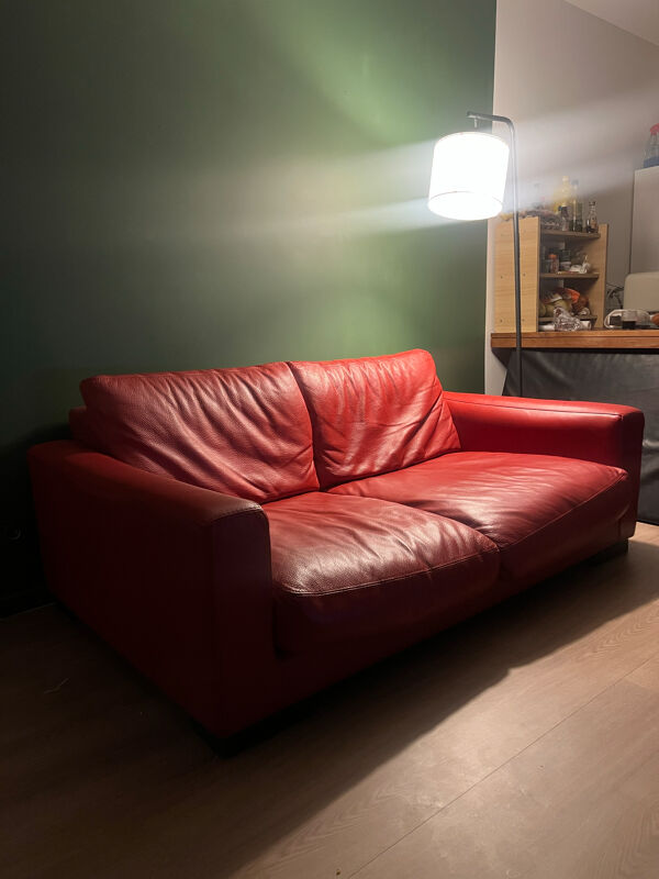 Canapé 2/3 places en cuir rouge Roche Bobois
