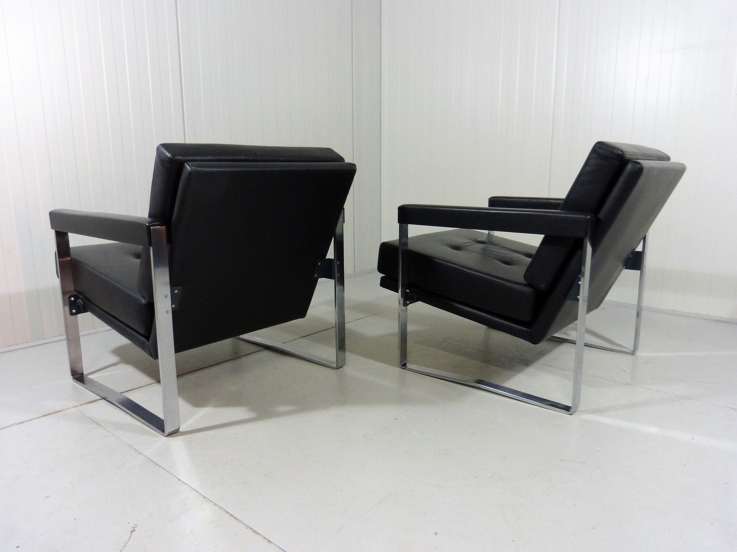 Hein Salomonson black leather lounge chairs 1968