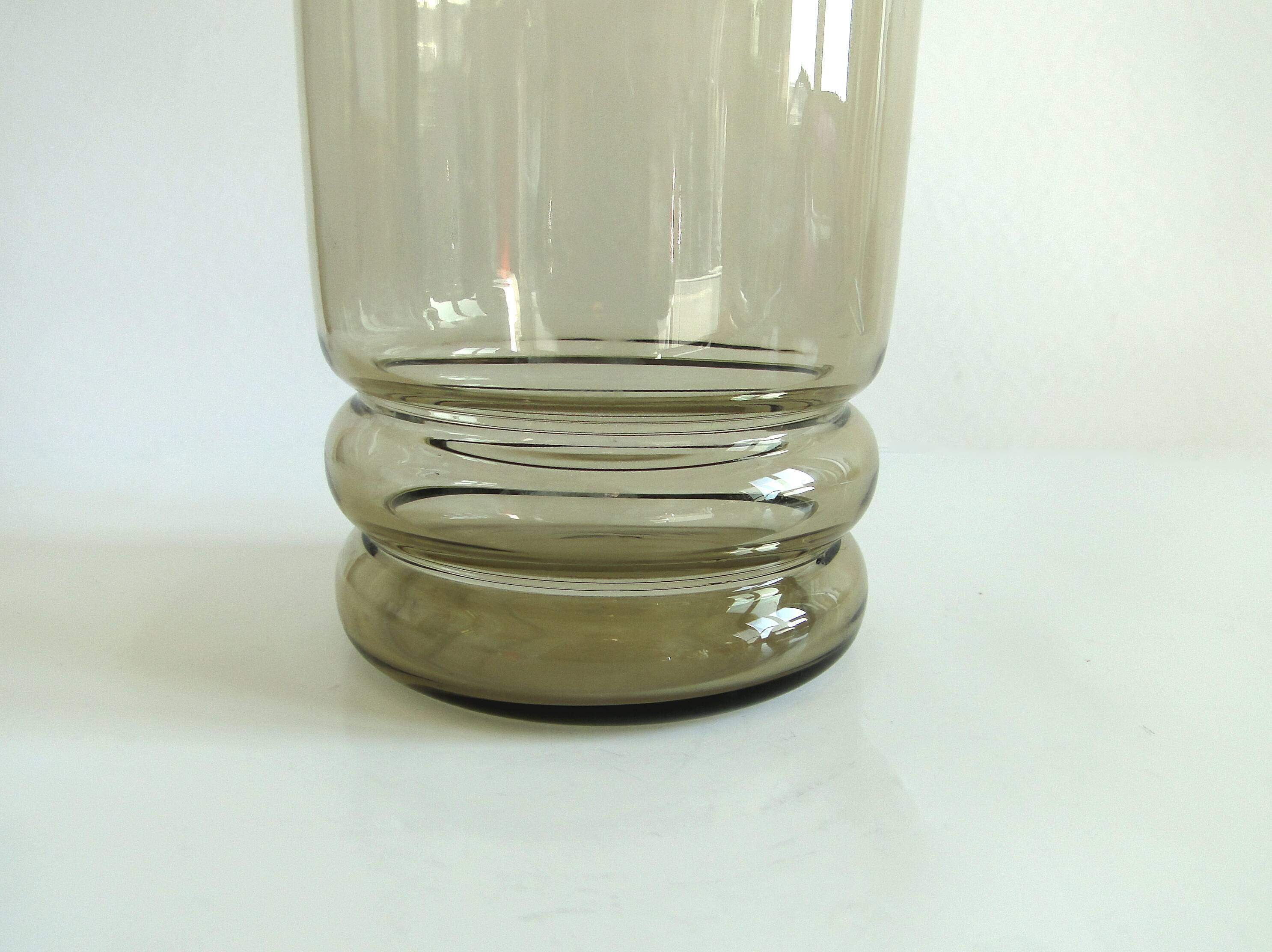 Vase smoked blown glass silver border 50/60