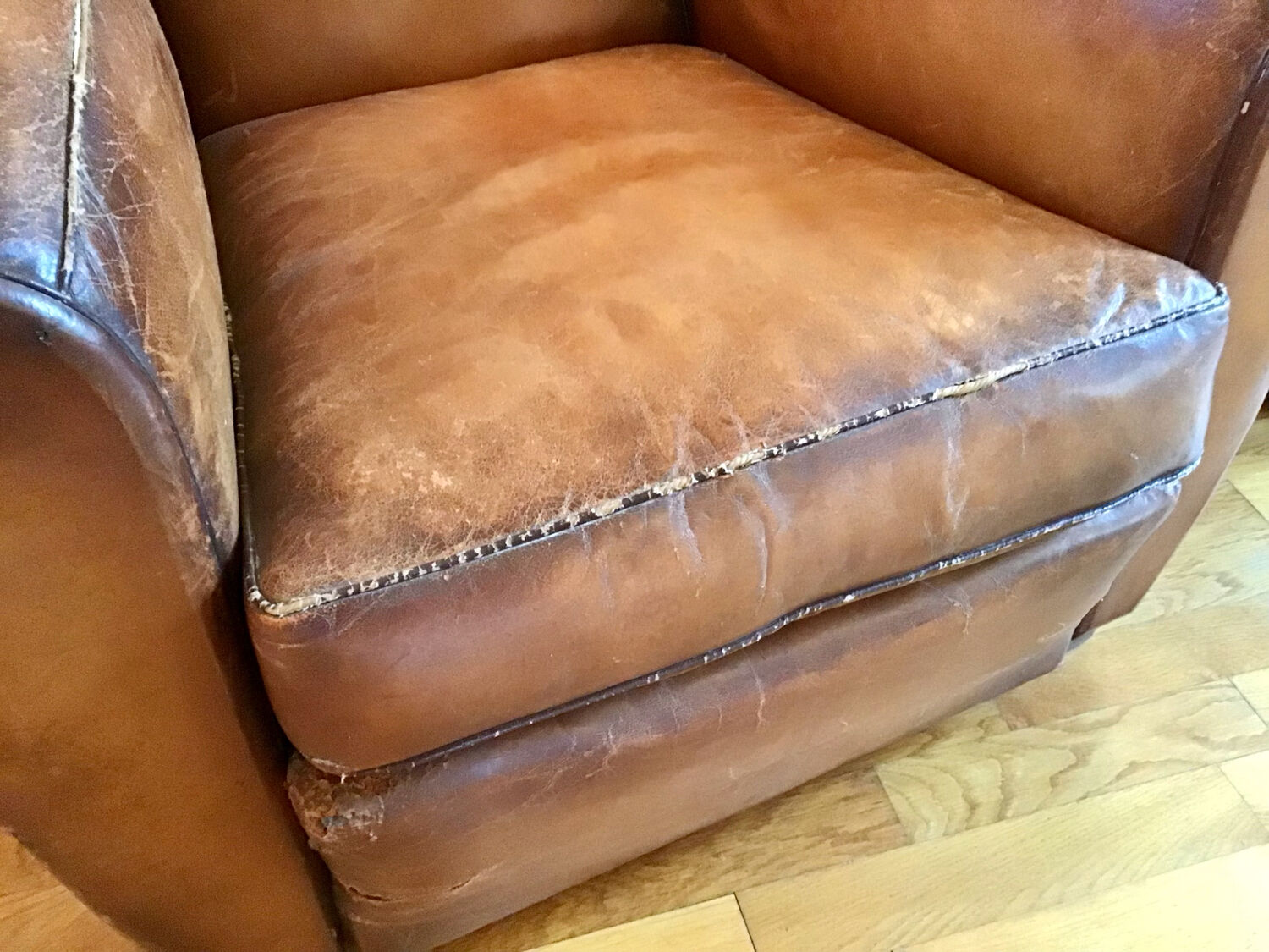 Pair armchairs club leather mustache art deco