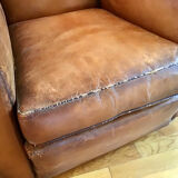 Pair armchairs club leather mustache art deco