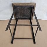 Old workshop stool in wood + wrought iron