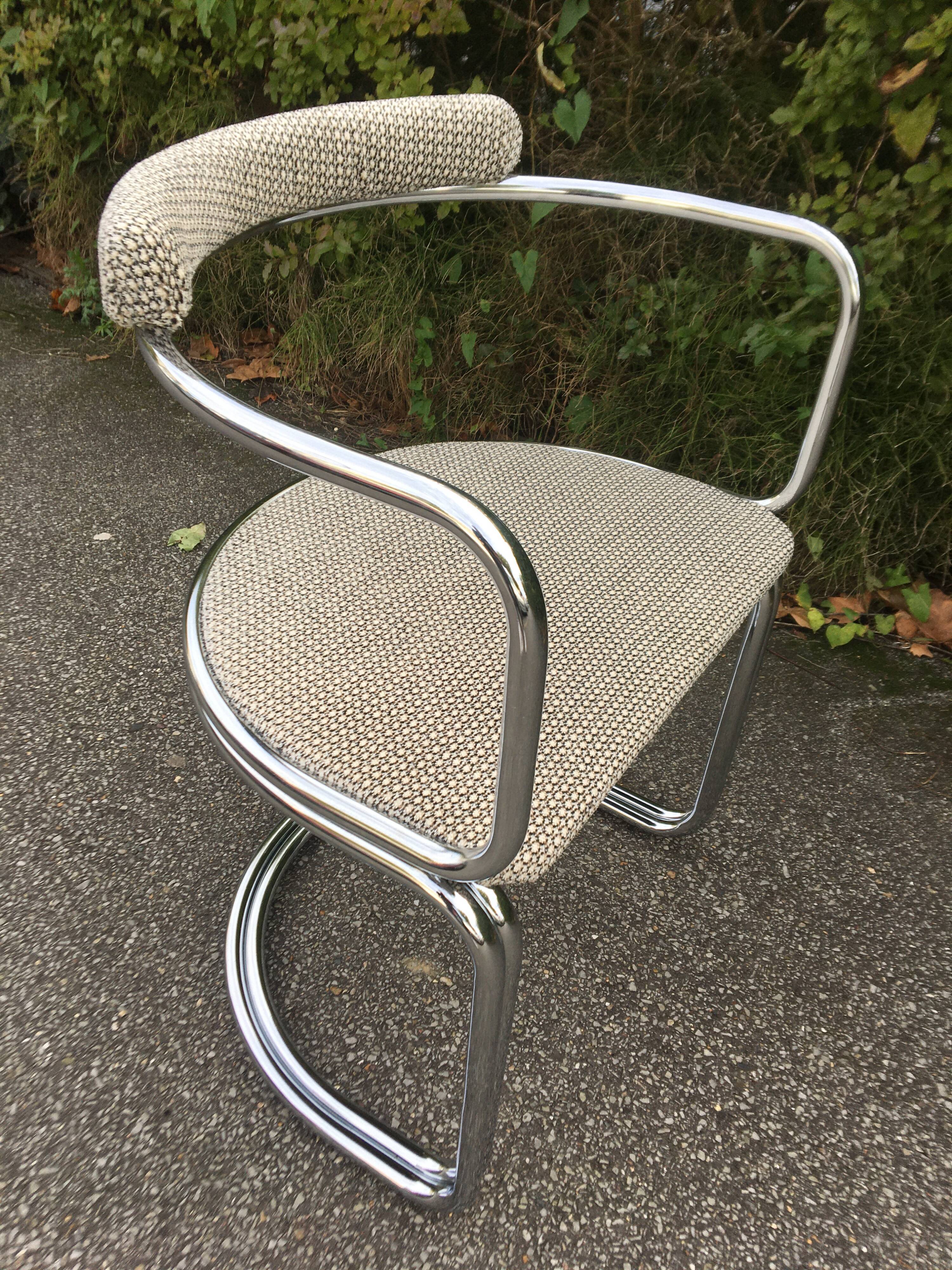 Chrome steel tube chair and fabric, 1970s