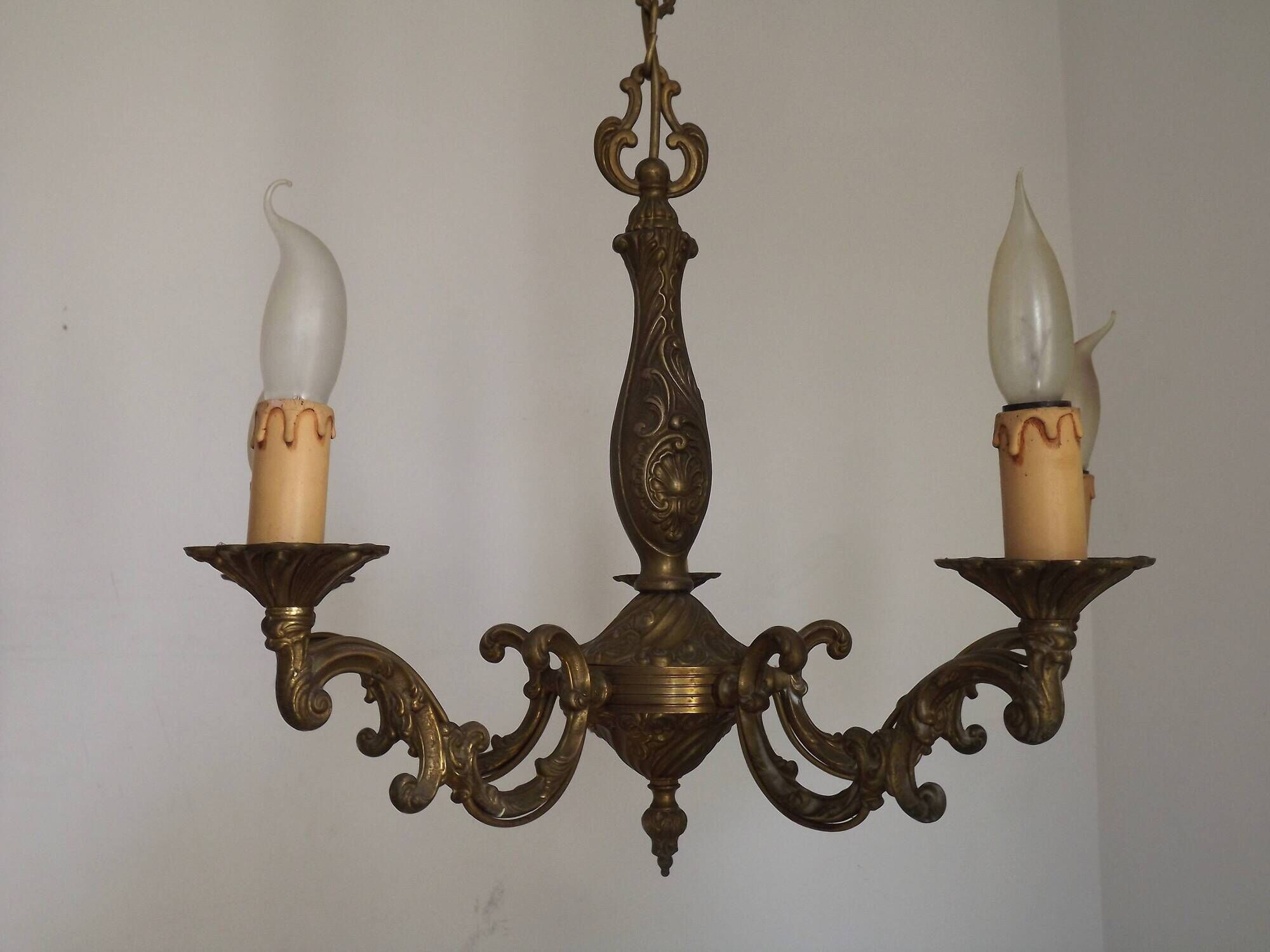 French Vintage Art Nouveau Bronze 5 Light Traditional Style Chandelier 5483