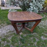 Antique art deco table with Eiffel legs in solid oak
