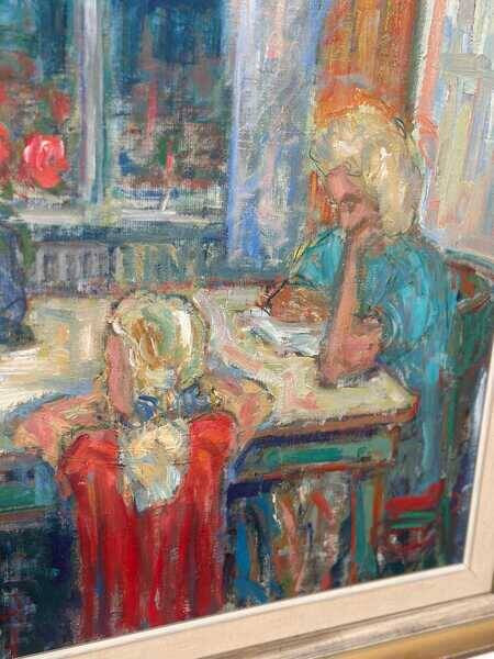 Original mid-century Swedish oil on canvas – “Family” by Eric With – vintage & framed – 75 × 91 cm (29.5" × 35.8")