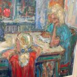 Original mid-century Swedish oil on canvas – “Family” by Eric With – vintage & framed – 75 × 91 cm (29.5" × 35.8")