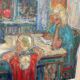 Original mid-century Swedish oil on canvas – “Family” by Eric With – vintage & framed – 75 × 91 cm (29.5" × 35.8")