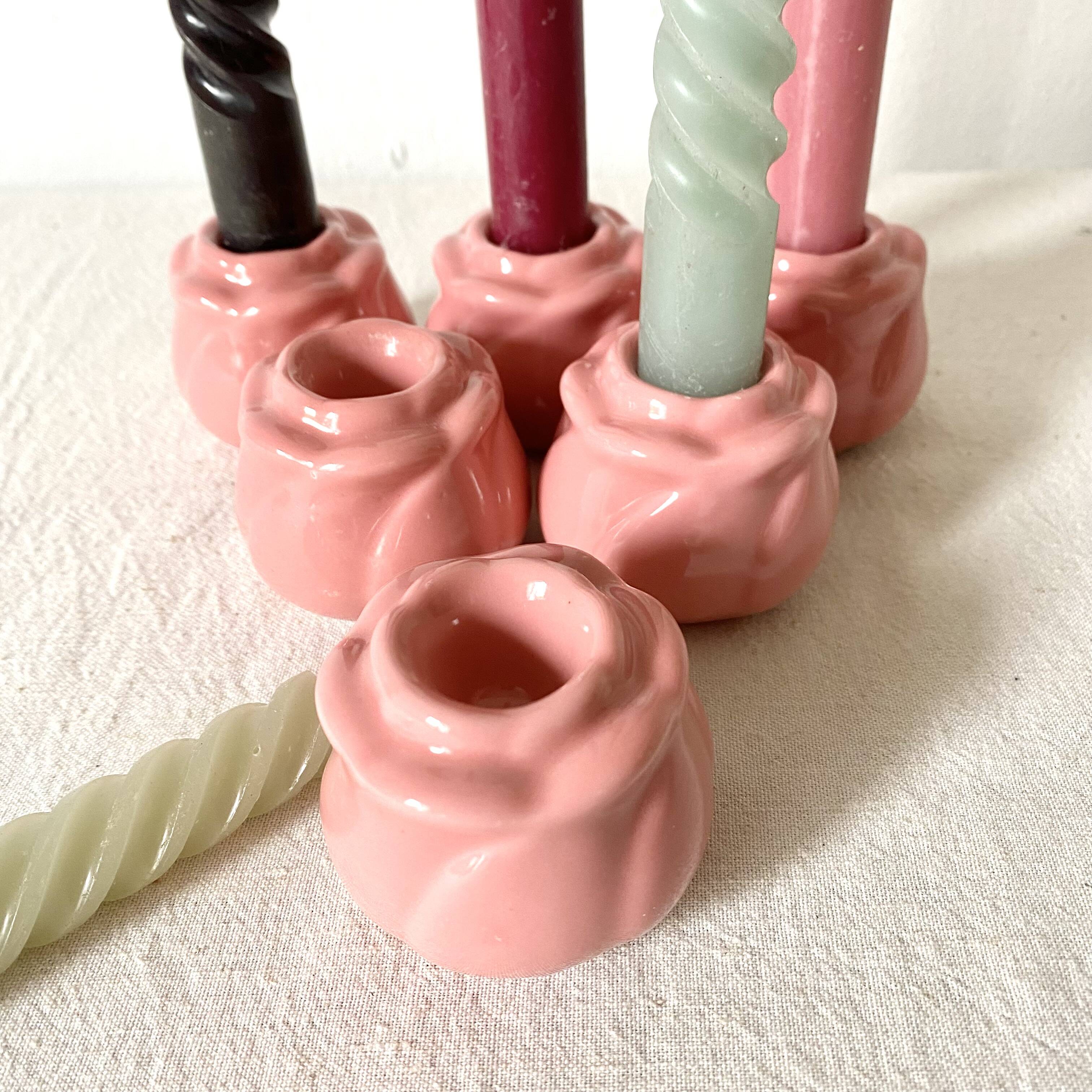 6 rosebud candle holders, 1980s