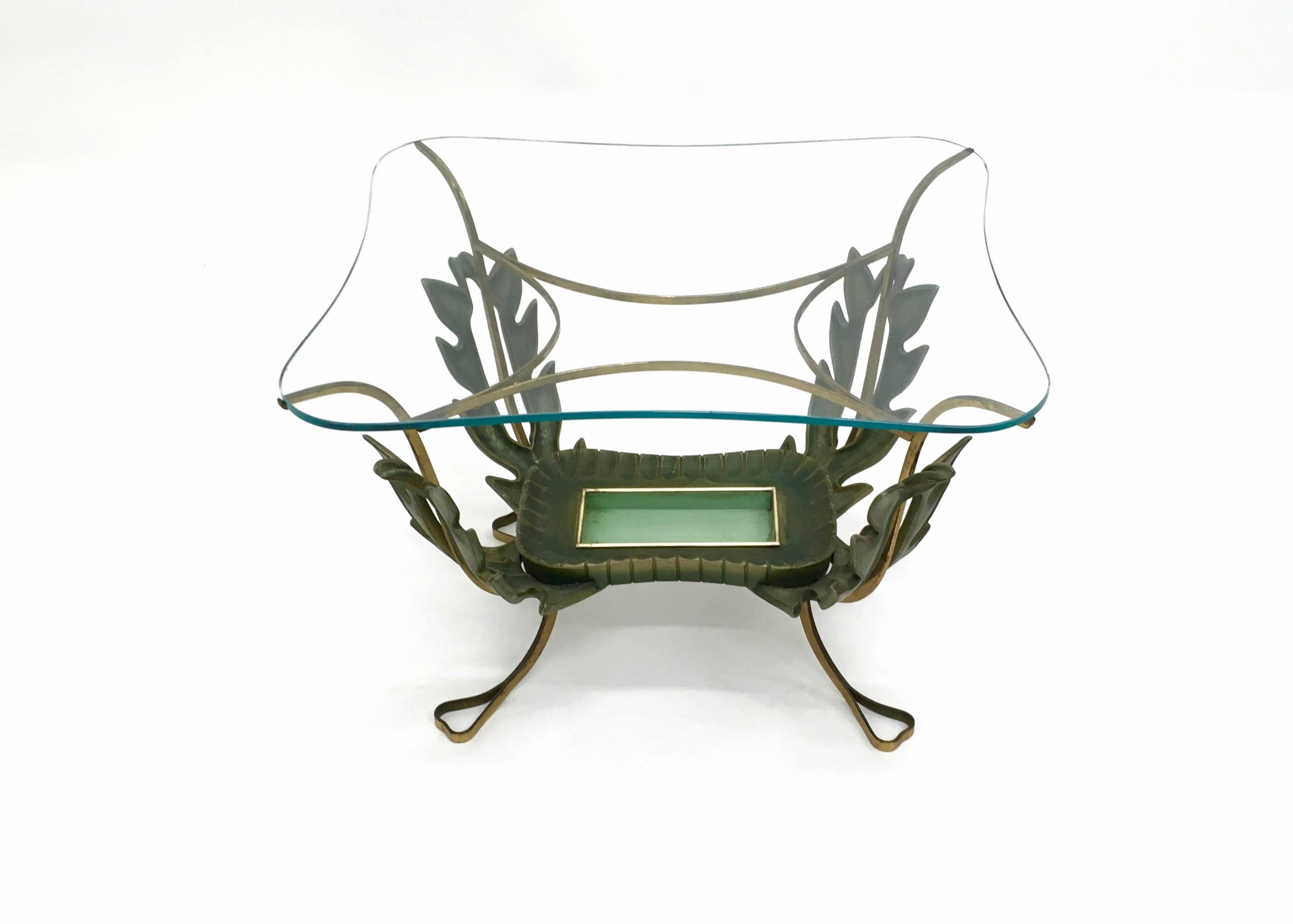Vintage Brass and Varnished Metal Coffee Table by Pierluigi Colli, Italy