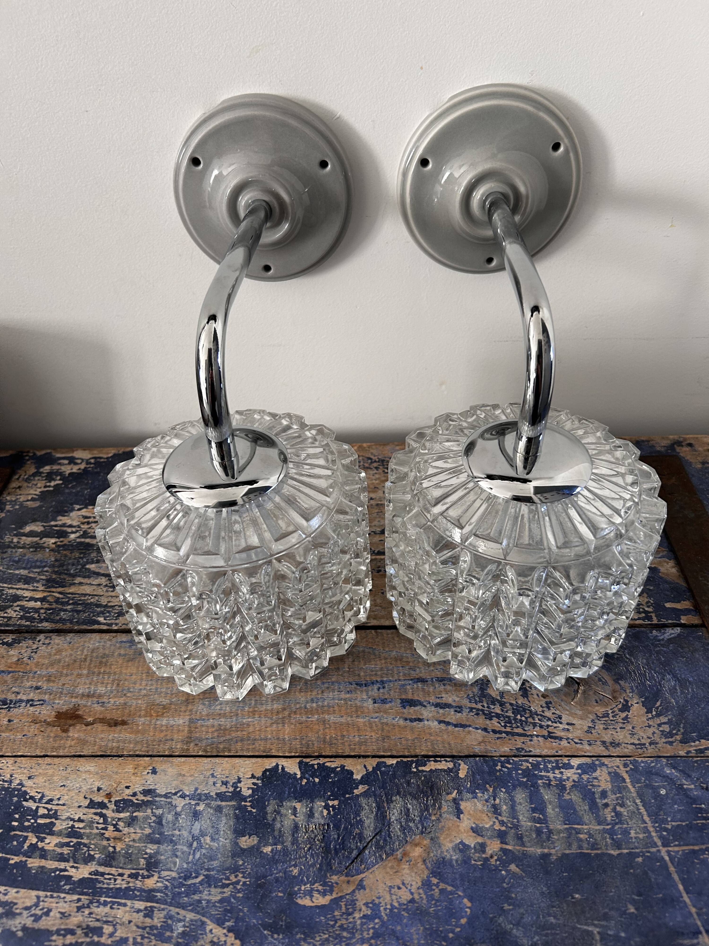 Pair of chrome wall lights