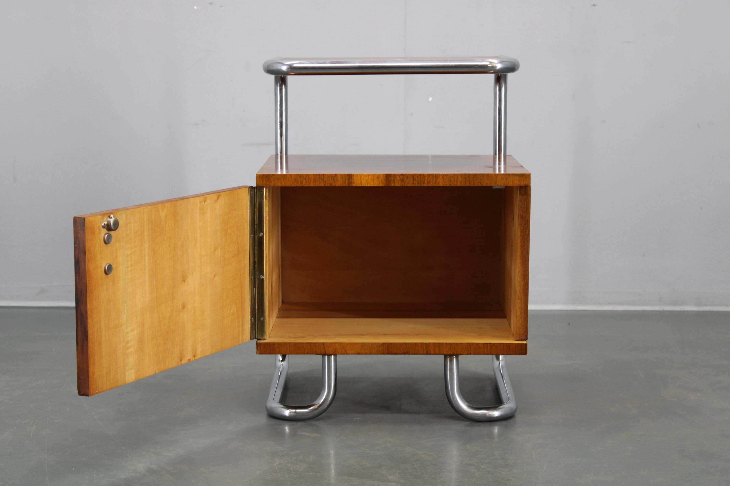 Restored Bauhaus chrome and walnut nightstand, Czechoslovakia 1940s