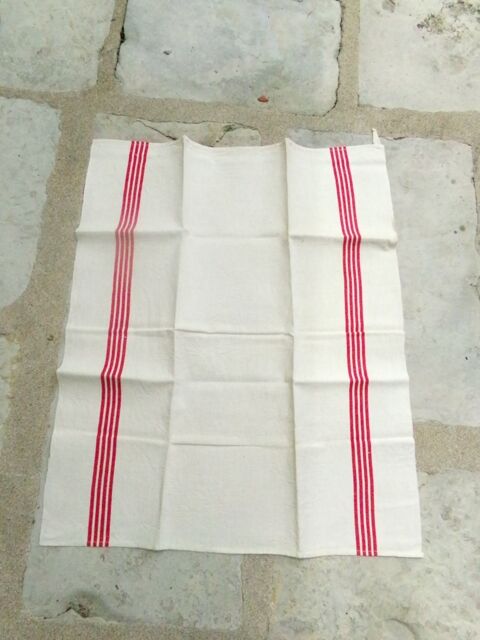 Old linen - 5 towels in métis, red stripes - 0111