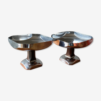 Pair of standing cups in chrome-plated metal and Rosewood from Rio, French work of the Art Deco period