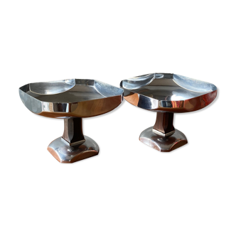 Pair of standing cups in chrome-plated metal and Rosewood from Rio, French work of the Art Deco period