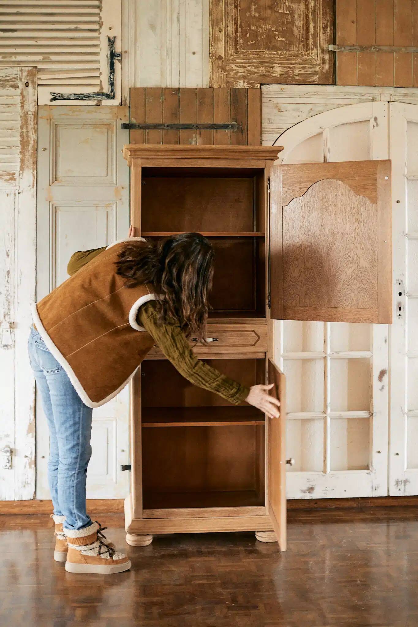 Vintage oak standing wardrobe "Giroflée"