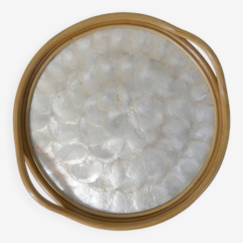 round rattan and mother-of-pearl tray