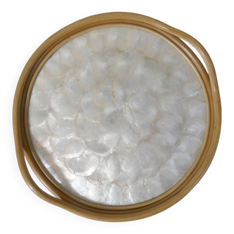 round rattan and mother-of-pearl tray